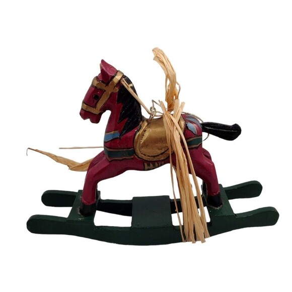 VTG Christmas Rocking Horse Ornament Carved Wood Hand Painted Holiday Seinfeld - Picture 3 of 8